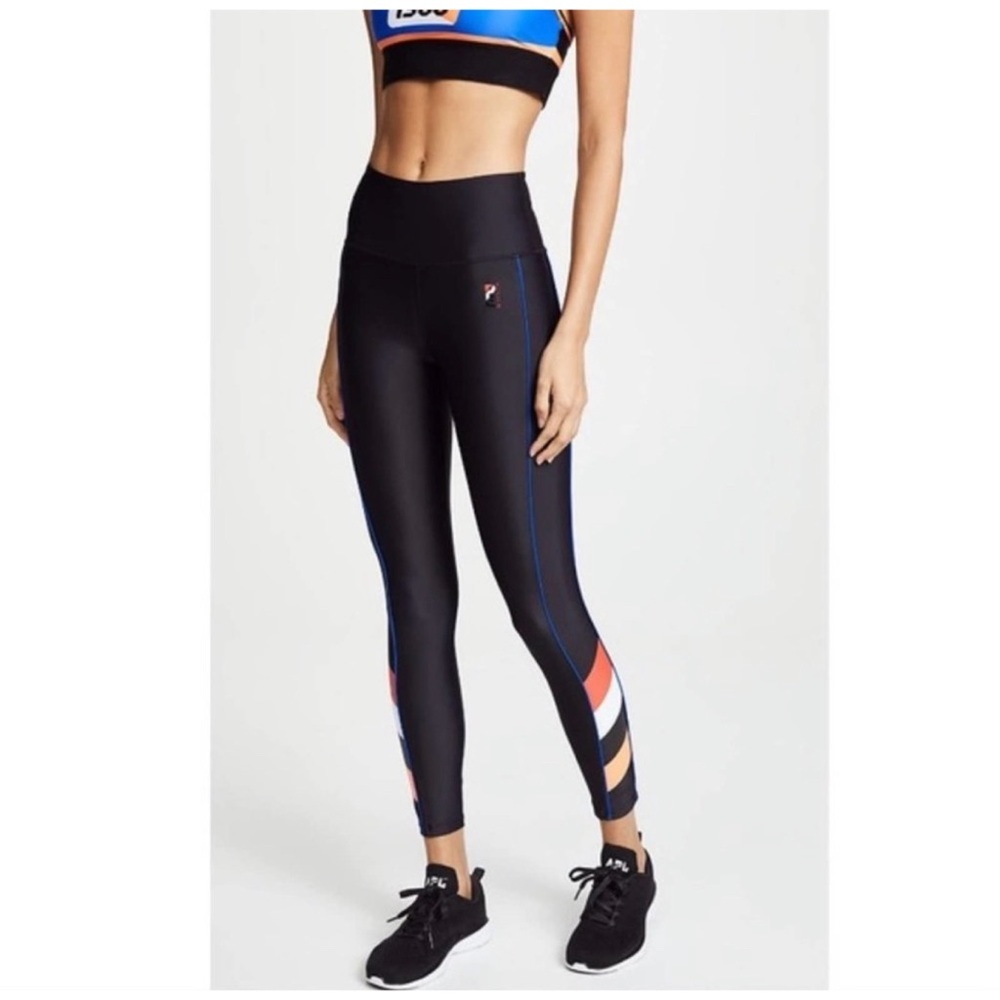P.E Nation Black Leggings with Blue, Pink & Orange Accent Panels